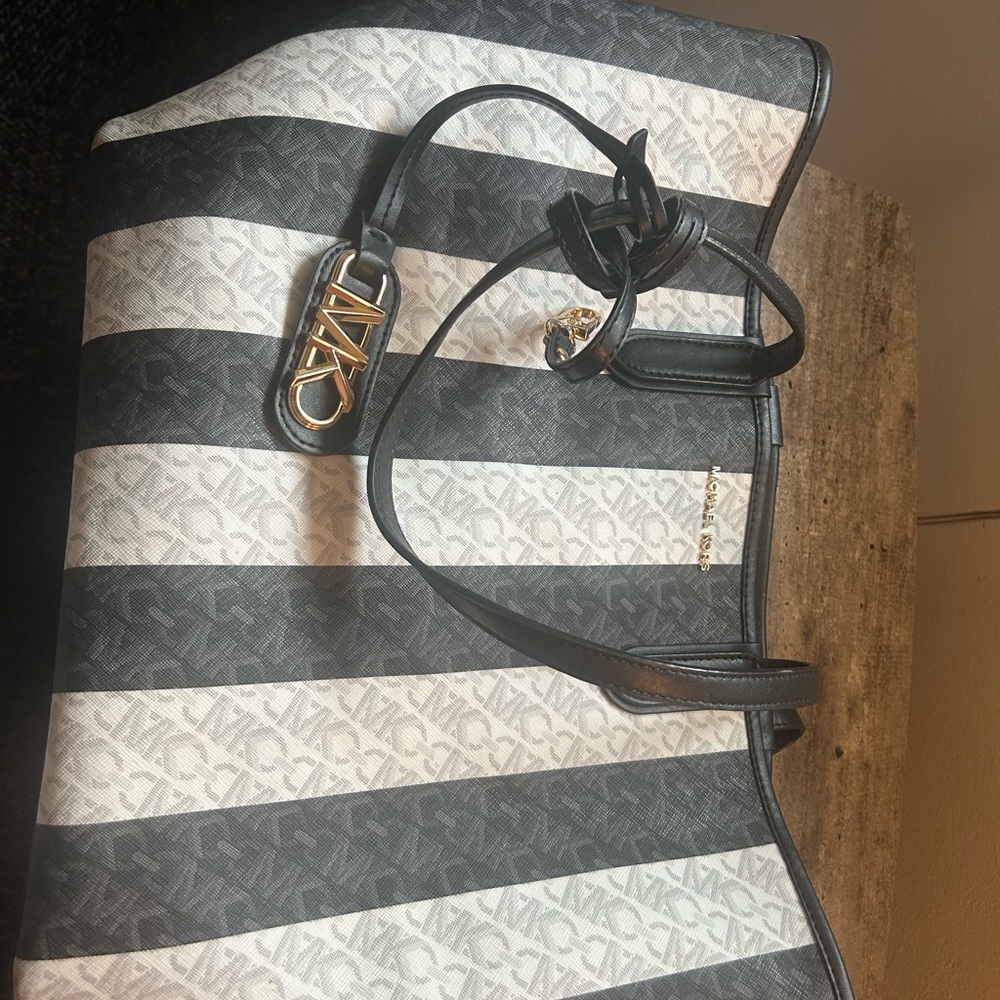 MICHAEL Michael Kors Black and White Striped Tote